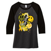 Fight For A Cure Retro Smile Face Childhood Cancer Women's Tri-Blend 3/4-Sleeve Raglan Shirt