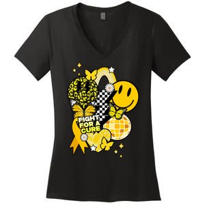 Fight For A Cure Retro Smile Face Childhood Cancer Women's V-Neck T-Shirt