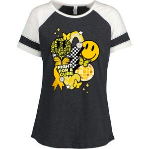 Fight For A Cure Retro Smile Face Childhood Cancer Enza Ladies Jersey Colorblock Tee