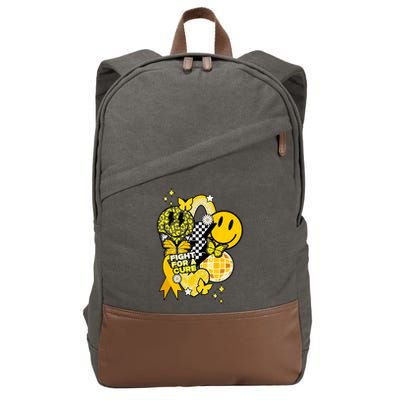 Fight For A Cure Retro Smile Face Childhood Cancer Cotton Canvas Backpack