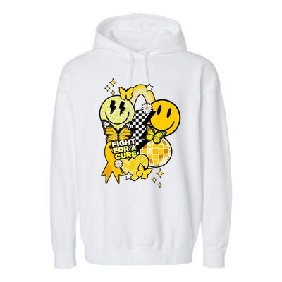 Fight For A Cure Retro Smile Face Childhood Cancer Garment-Dyed Fleece Hoodie