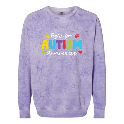 Fight For Autism Awareness Puzzle Gift Autism Awareness Day Colorblast Crewneck Sweatshirt