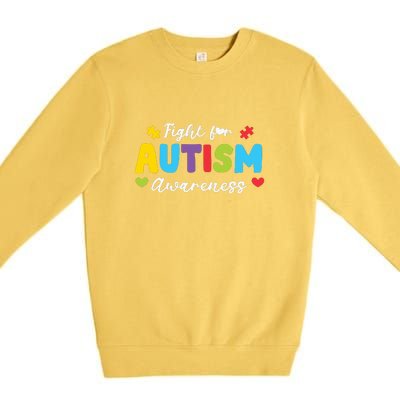 Fight For Autism Awareness Puzzle Gift Autism Awareness Day Premium Crewneck Sweatshirt