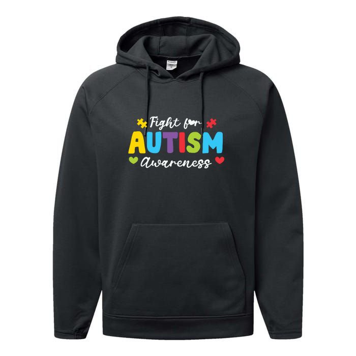 Fight For Autism Awareness Puzzle Gift Autism Awareness Day Performance Fleece Hoodie