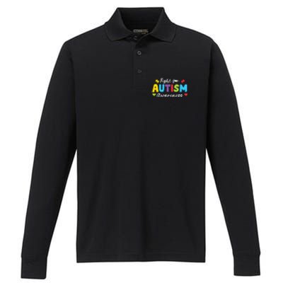 Fight For Autism Awareness Puzzle Gift Autism Awareness Day Performance Long Sleeve Polo