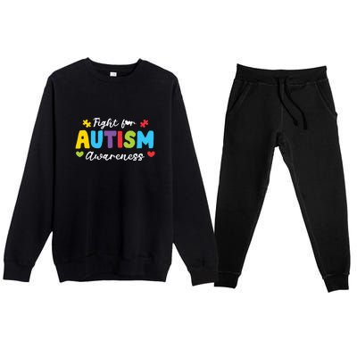 Fight For Autism Awareness Puzzle Gift Autism Awareness Day Premium Crewneck Sweatsuit Set