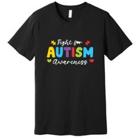 Fight For Autism Awareness Puzzle Gift Autism Awareness Day Premium T-Shirt