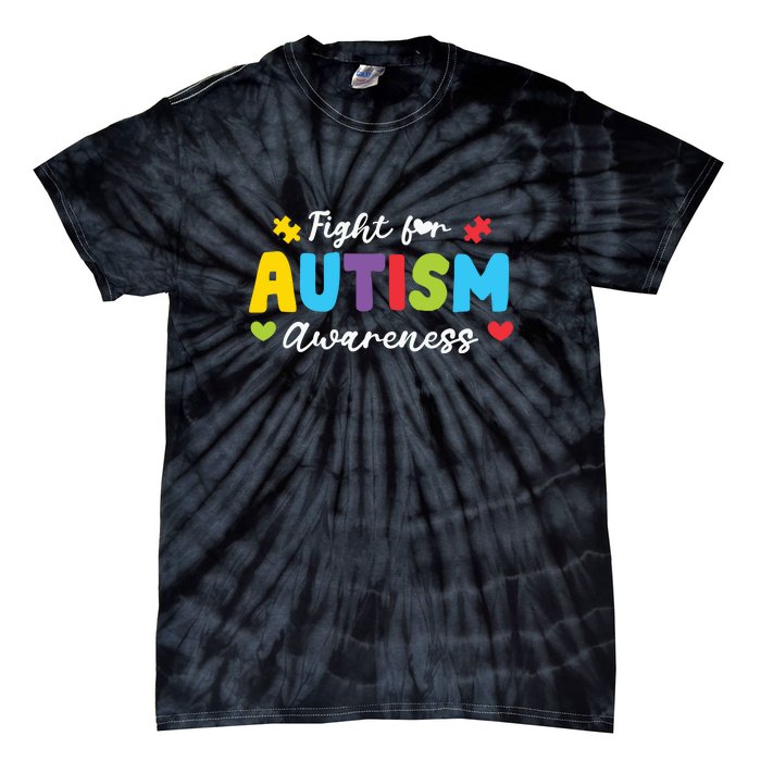 Fight For Autism Awareness Puzzle Gift Autism Awareness Day Tie-Dye T-Shirt