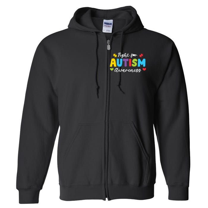 Fight For Autism Awareness Puzzle Gift Autism Awareness Day Full Zip Hoodie