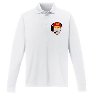 Funny Football American Coach Reid Frozen Mustache Performance Long Sleeve Polo