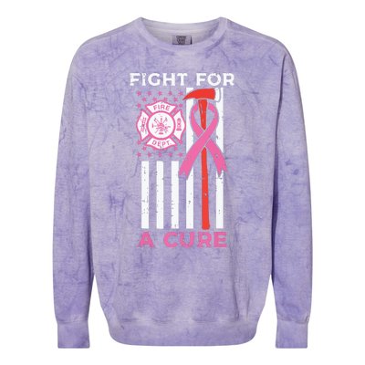 Fight For A Cure Firefighter US Flag Breast Cancer Awareness Colorblast Crewneck Sweatshirt