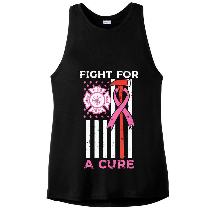 Fight For A Cure Firefighter US Flag Breast Cancer Awareness Ladies PosiCharge Tri-Blend Wicking Tank