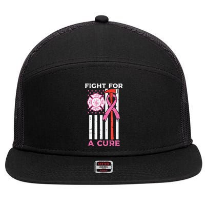 Fight For A Cure Firefighter US Flag Breast Cancer Awareness 7 Panel Mesh Trucker Snapback Hat