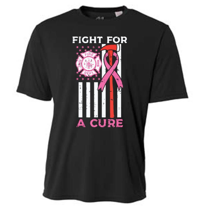 Fight For A Cure Firefighter US Flag Breast Cancer Awareness Cooling Performance Crew T-Shirt