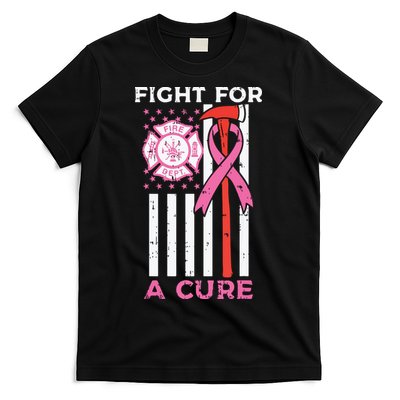 Fight For A Cure Firefighter US Flag Breast Cancer Awareness T-Shirt