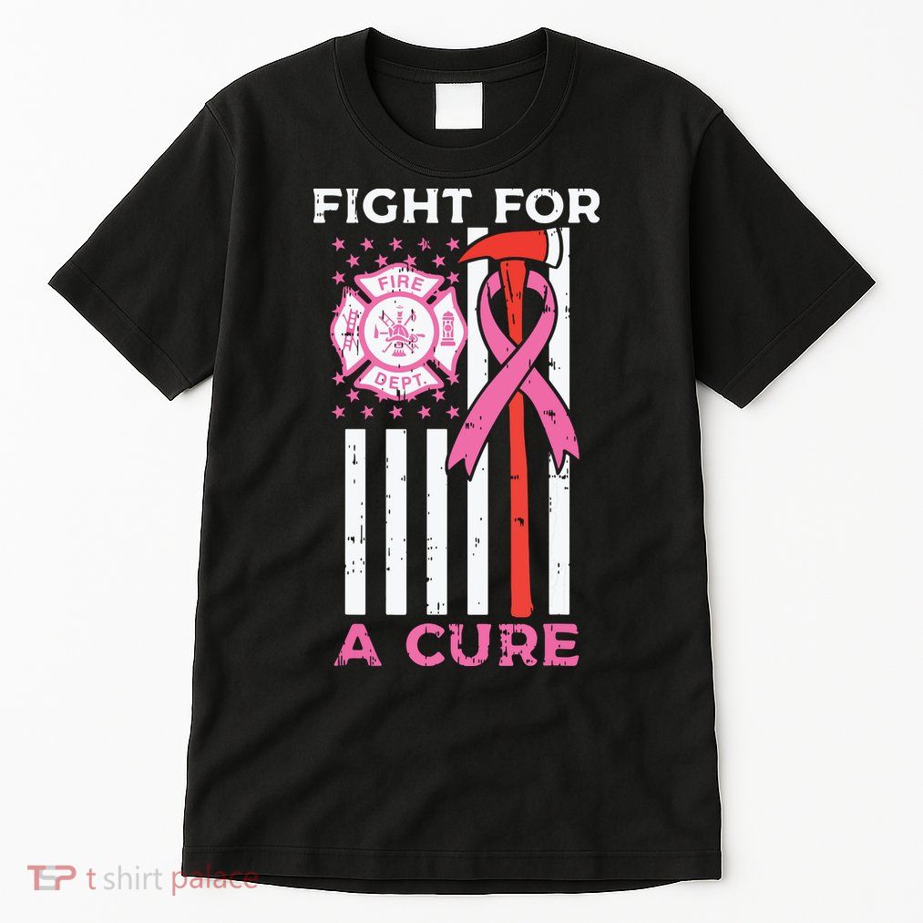 Fight For A Cure Firefighter US Flag Breast Cancer Awareness Tall T-Shirt