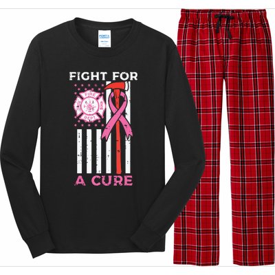 Fight For A Cure Firefighter US Flag Breast Cancer Awareness Long Sleeve Pajama Set