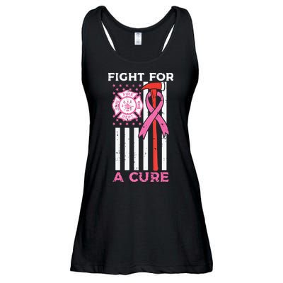 Fight For A Cure Firefighter US Flag Breast Cancer Awareness Ladies Essential Flowy Tank