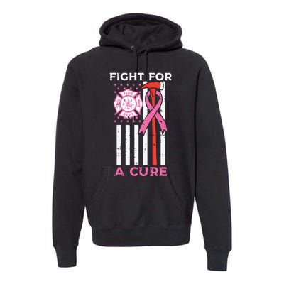 Fight For A Cure Firefighter US Flag Breast Cancer Awareness Premium Hoodie