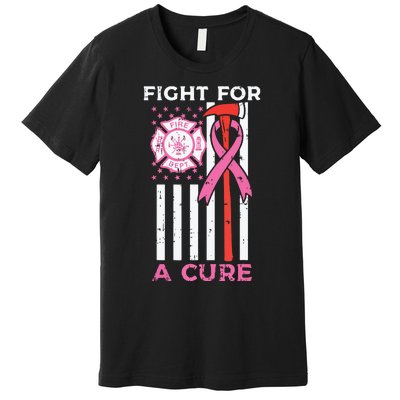 Fight For A Cure Firefighter US Flag Breast Cancer Awareness Premium T-Shirt