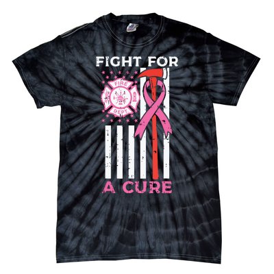 Fight For A Cure Firefighter US Flag Breast Cancer Awareness Tie-Dye T-Shirt