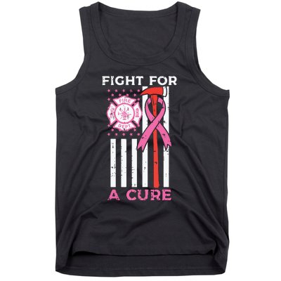 Fight For A Cure Firefighter US Flag Breast Cancer Awareness Tank Top