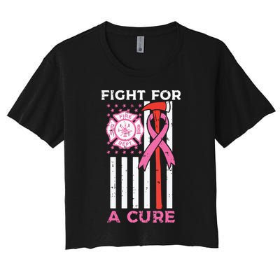 Fight For A Cure Firefighter US Flag Breast Cancer Awareness Crop Top