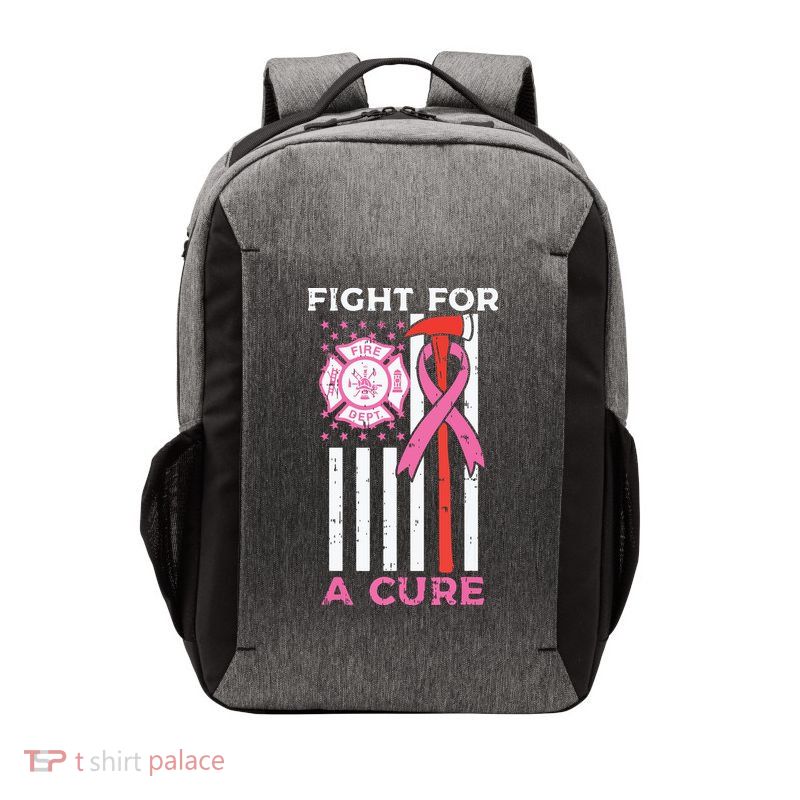 Fight For A Cure Firefighter US Flag Breast Cancer Awareness Vector Backpack