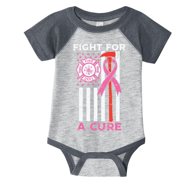 Fight For A Cure Firefighter US Flag Breast Cancer Awareness Infant Baby Jersey Bodysuit