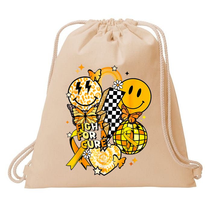 Fight For A Cure Retro Smile Face Childhood Cancer Awareness Drawstring Bag
