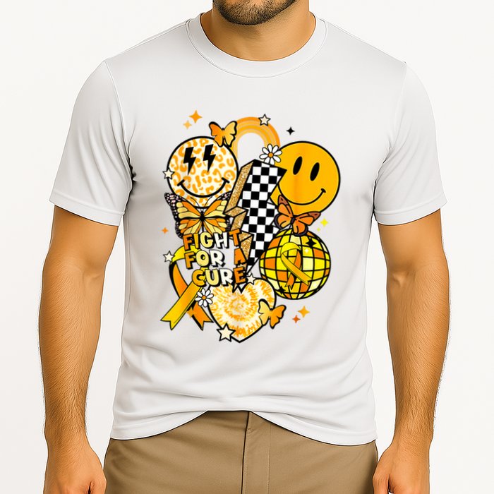 Fight For A Cure Retro Smile Face Childhood Cancer Awareness Cooling Performance Crew T-Shirt
