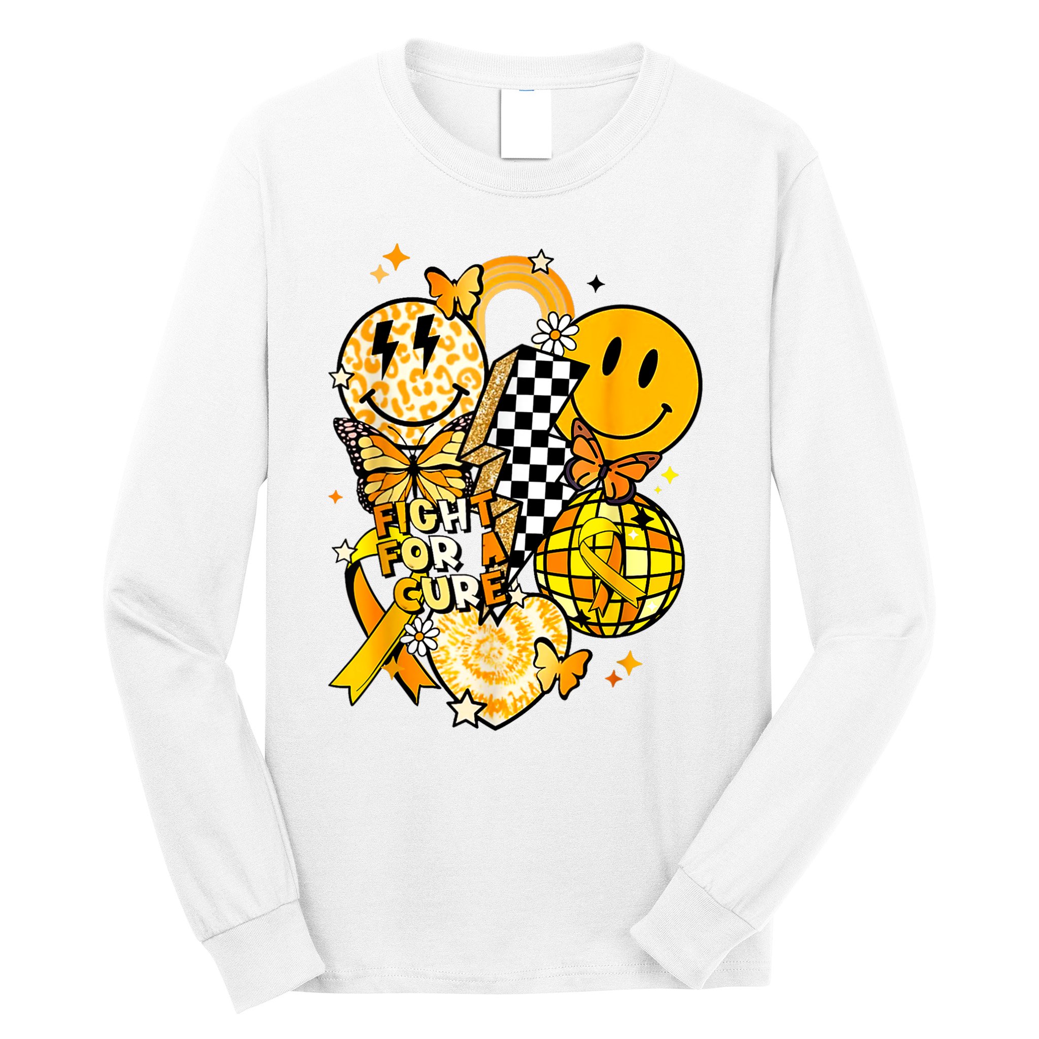 Fight For A Cure Retro Smile Face Childhood Cancer Awareness Long Sleeve Shirt