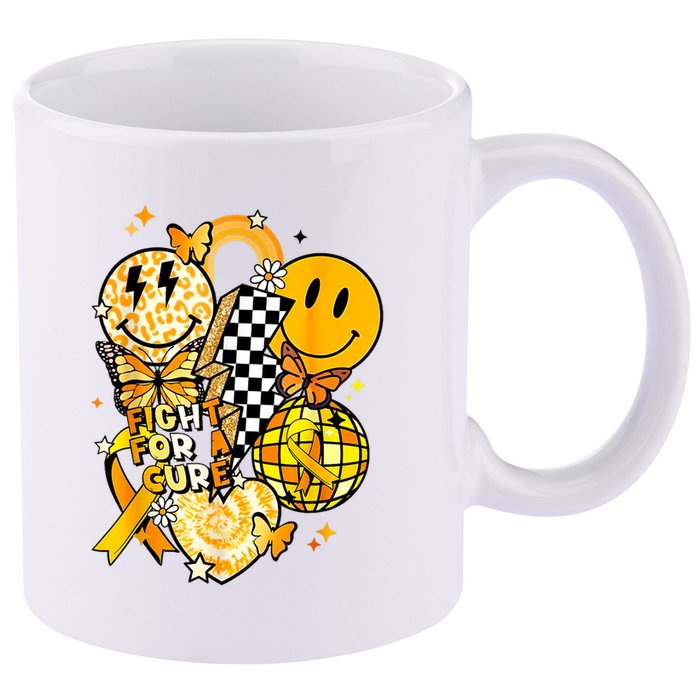 Fight For A Cure Retro Smile Face Childhood Cancer Awareness 11oz C Handle Ceramic Mug