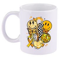 Fight For A Cure Retro Smile Face Childhood Cancer Awareness 11oz C Handle Ceramic Mug