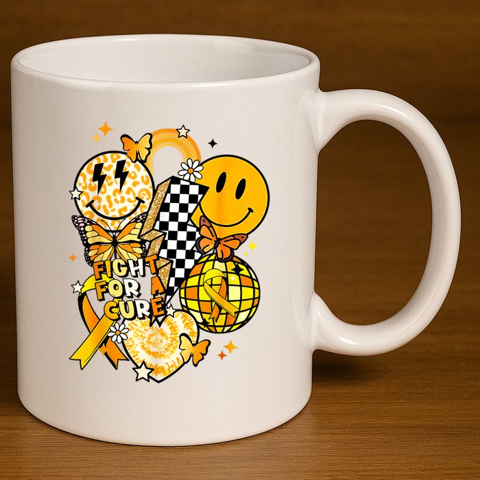 Fight For A Cure Retro Smile Face Childhood Cancer Awareness 11oz C Handle Ceramic Mug