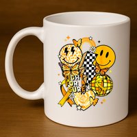 Fight For A Cure Retro Smile Face Childhood Cancer Awareness 11oz C Handle Ceramic Mug