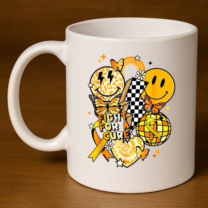 Fight For A Cure Retro Smile Face Childhood Cancer Awareness 11oz C Handle Ceramic Mug