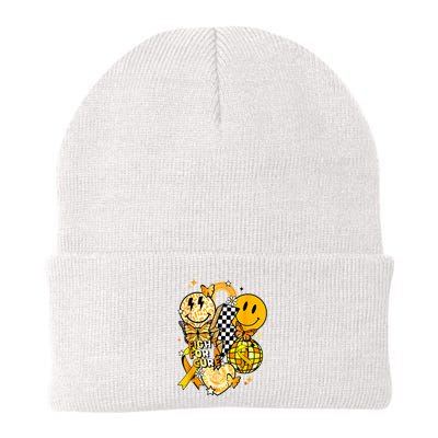 Fight For A Cure Retro Smile Face Childhood Cancer Awareness Beanie
