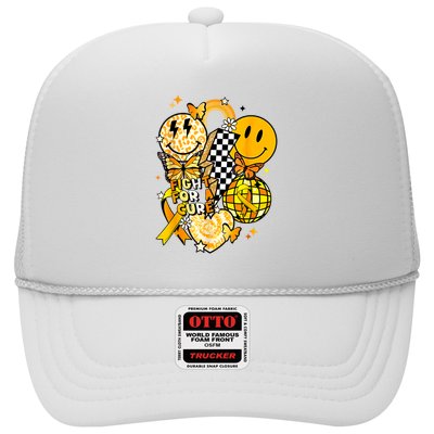Fight For A Cure Retro Smile Face Childhood Cancer Awareness Trucker Hat