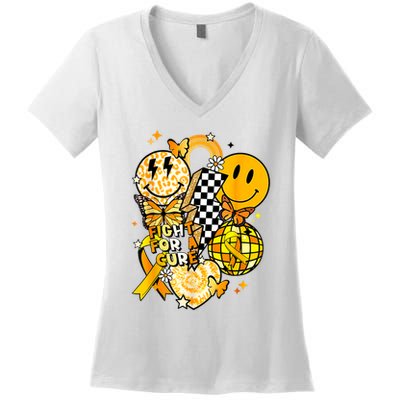 Fight For A Cure Retro Smile Face Childhood Cancer Awareness Women's V-Neck T-Shirt