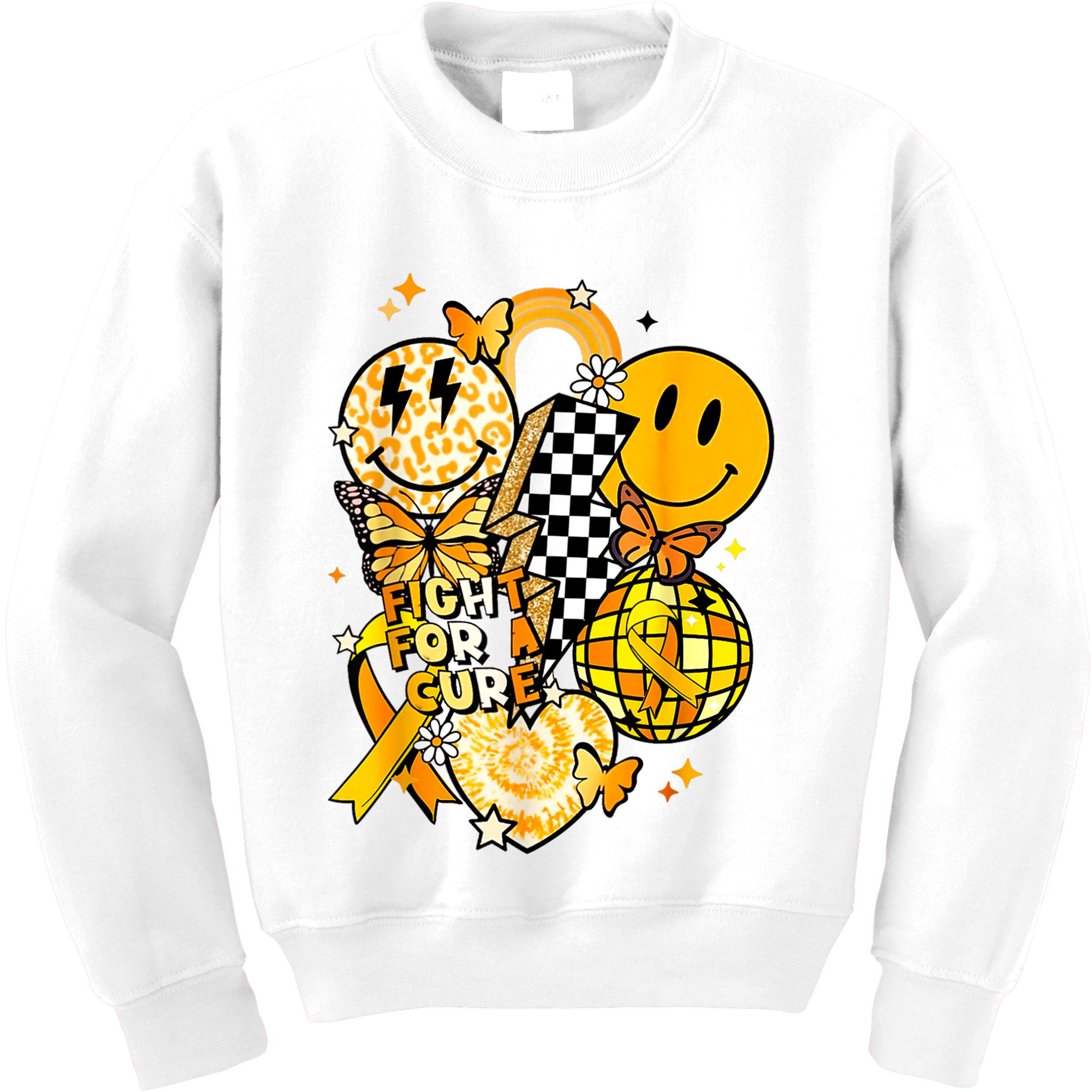 Fight For A Cure Retro Smile Face Childhood Cancer Awareness Kids Sweatshirt