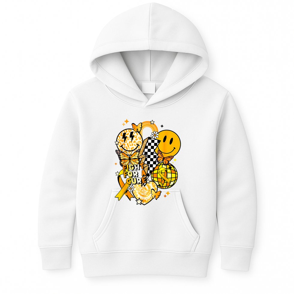 Fight For A Cure Retro Smile Face Childhood Cancer Awareness Kids Hoodie