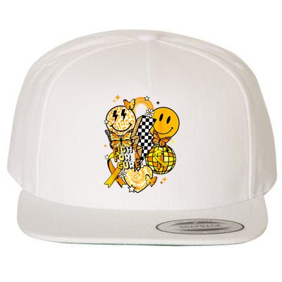 Fight For A Cure Retro Smile Face Childhood Cancer Awareness Wool Snapback Cap