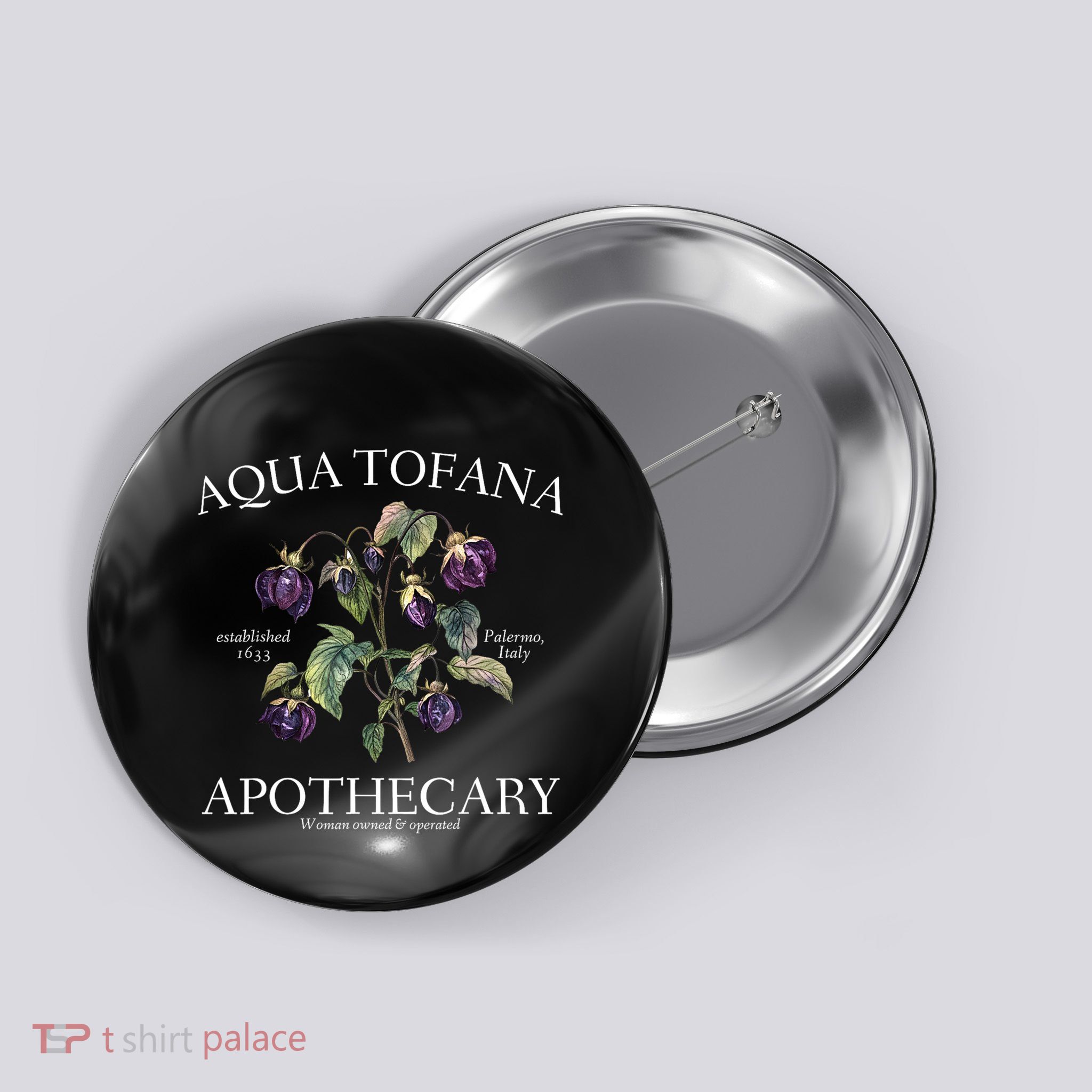 Funny Feminist Aqua Tofana Apothecary Vintage Design Button