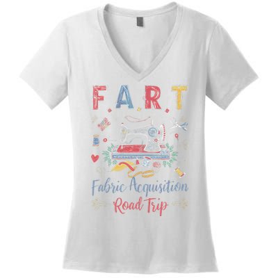 Fart Fabric Acquisition Road Trip For Sewing Quilting Lover Women's V-Neck T-Shirt