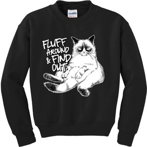 Funny Fluff Around And Find Out, Grumpy Kitty, Sarcastic Cat Kids Sweatshirt