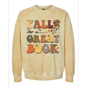 Fall For A Great Book Retro Leopard Autumn Thanksgiving Colorblast Crewneck Sweatshirt