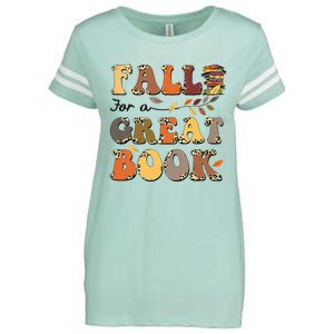 Fall For A Great Book Retro Leopard Autumn Thanksgiving Enza Ladies Jersey Football T-Shirt