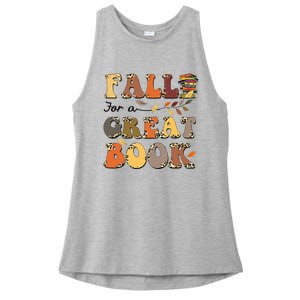 Fall For A Great Book Retro Leopard Autumn Thanksgiving Ladies PosiCharge Tri-Blend Wicking Tank