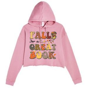 Fall For A Great Book Retro Leopard Autumn Thanksgiving Crop Fleece Hoodie